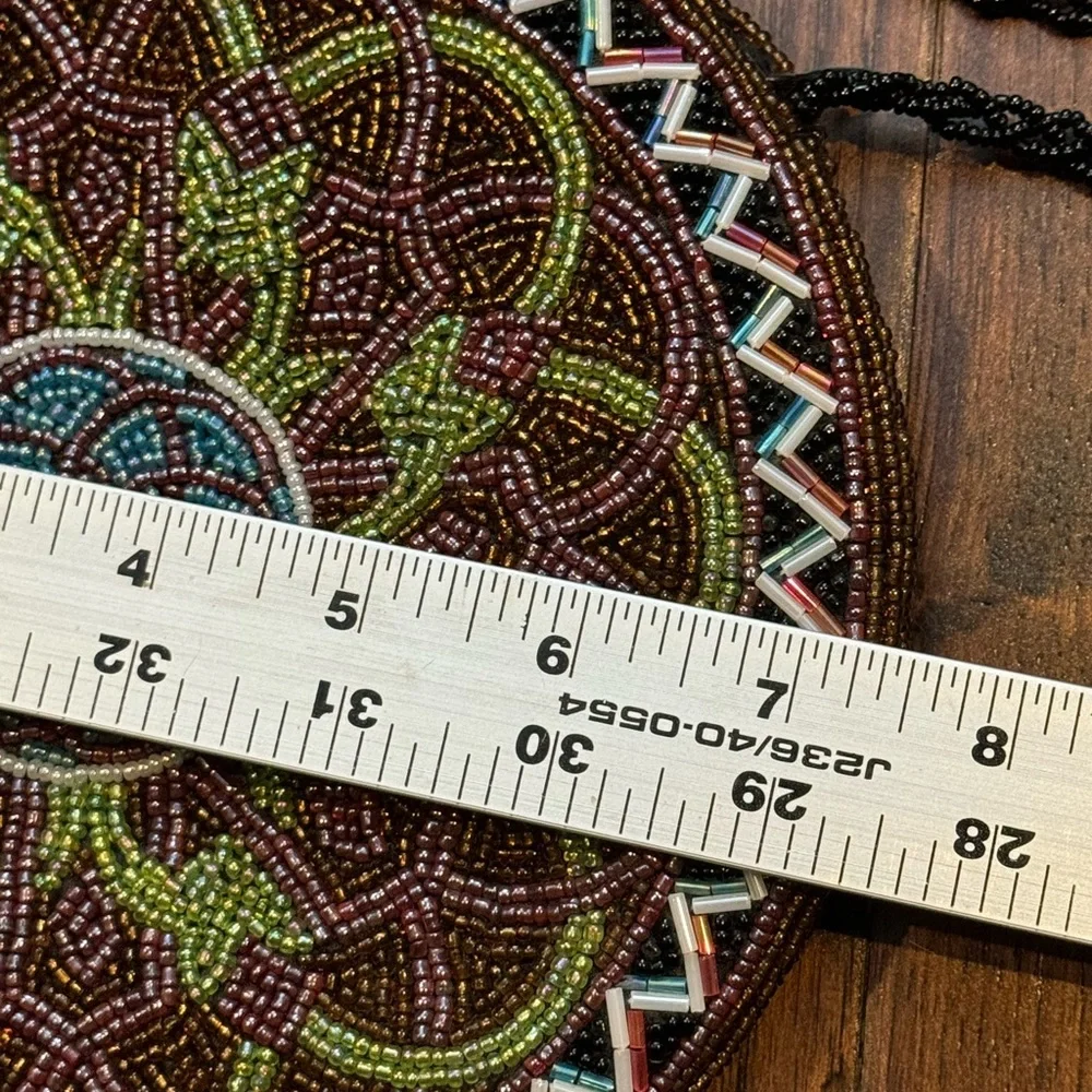 Vintage Christiana Beaded Round Shoulder / Crossbody Purse, 7.5” Across - Picture 4 of 7
